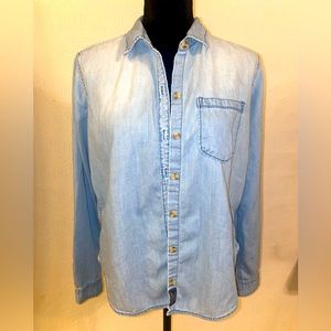 Light blue denim button up womens top